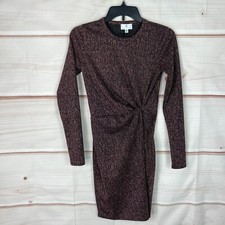 Socialite Dress Womens XS Pink Glitter Mini Twist Front Bodycon Crew Neck Knit