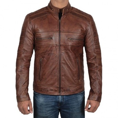 Retro Cafe Racer Genuine Lambskin Leather Jacket for Men