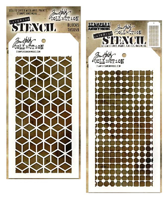 Tim Holtz Layering Stencils Hexagon Diamond Block & Grid Dot Mixed Media Pattern