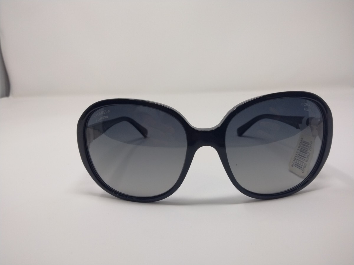 Chanel 5285 760/S8 Sunglasses Polished Black w/ Silver CC