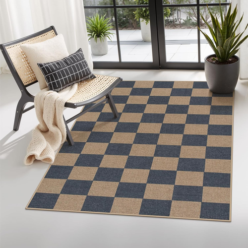 Checkered Easy Jute Indoor Outdoor Carpet, 3X5 Washable Rugs for Entryway Living - Picture 11 of 12