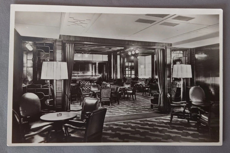 Vtg RPPC Photo Postcard Norddeutscher Lloyd Bremen  1st Class Bar- Smoking Room