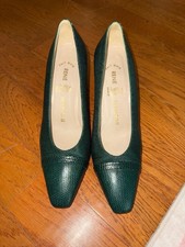 Vintage Rene Mancini Paris Emerald Green Embossed Leather Pumps EU 39