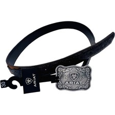 Ariat Tooled Leather Belt Boys Size 30 Brown Leather Silver Buckle
