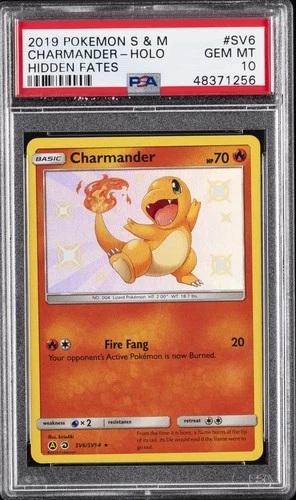 2019 POKEMON SUN & MOON HIDDEN FATES #SV6 CHARMANDER-HOLO PSA 10