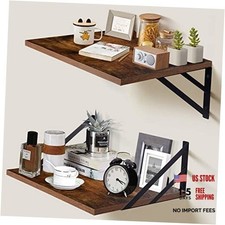 2 Pc Deep Floating Shelves ; Wall Mounted Hanging Shelves for 16W 12D Brown