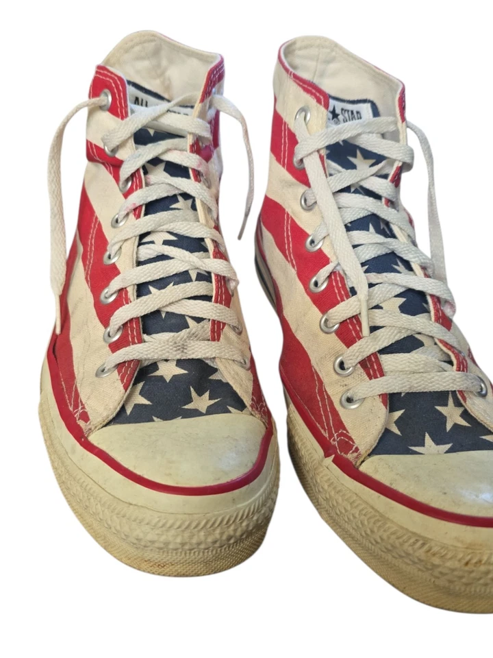 DE COLECCIÓN CONVERSE CHUCK TAYLOR TOP ALTO EE. UU. TALLA 10 PARA HOMBRE ROJO BLANCO AZUL USADO Foto 4 de 4