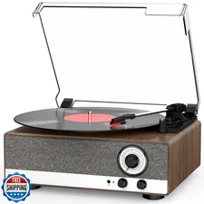 7-in-1 Record Player Bluetooth Turntable with Built-in Stereo Speakers, Suppo