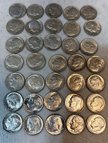 Roosevelt Dimes 90% Silver Dimes Lot of 35 VF Condition