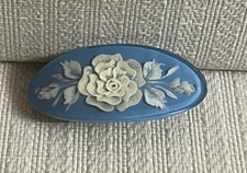 Vintage 1970 Blue And White Cameo Hair Barrette. French Clip Tension Clasp