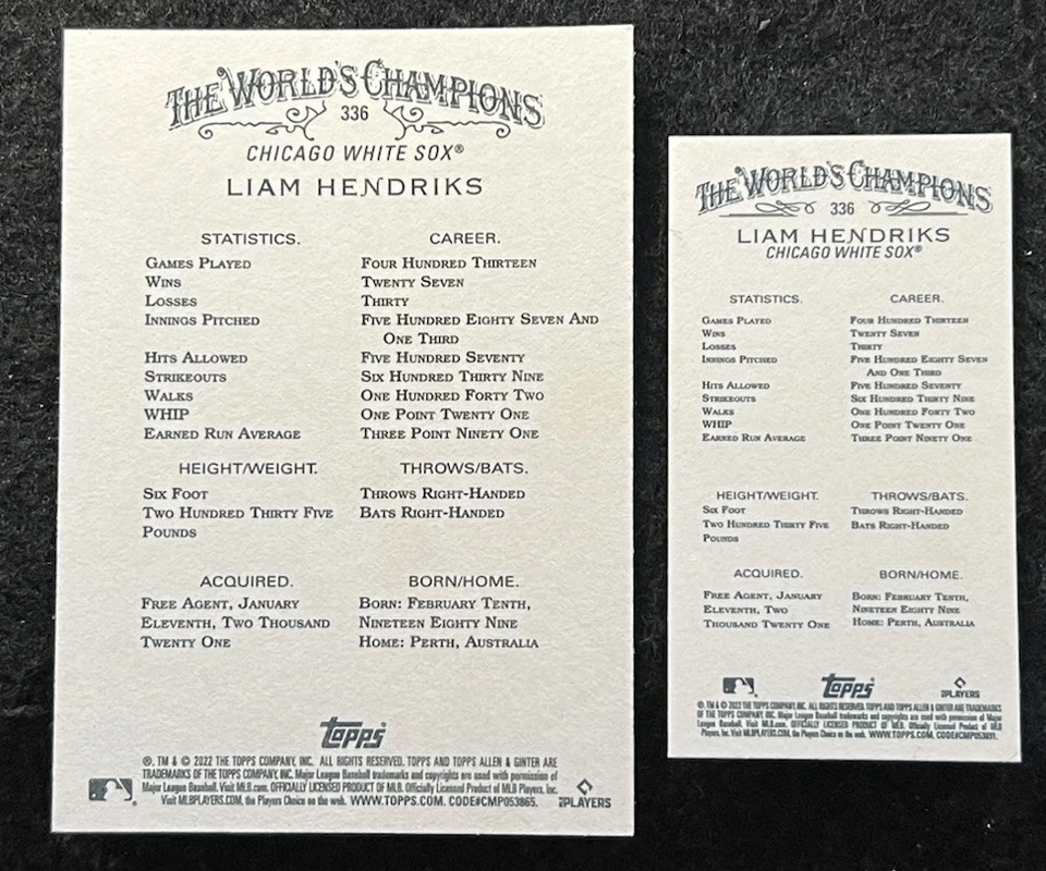 2022 Allen and Ginter - SP Mini - #336 - Liam Hendriks - White Sox + SP Base - Image 2 of 2