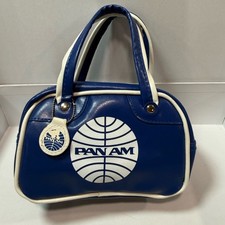 PAN AM Mini Handbag Blue  White Logo Purse Retro Airline Bag   Well Loved RARE