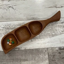 Vintage Wooden TEAK Dish Serving Tray From Germany 17” pea pod farmhouse