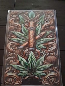 Cigar And Leaf 8x12 Reproduction Tin Sign