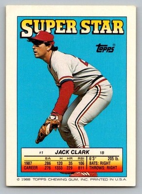 1988 Topps Sticker Card - Jack Clark #1 Cal Ripken Jr. #228 Super Star