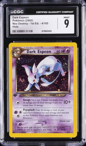Dark Espeon (1st Edition) graded CGC 9 for sale on eBay
