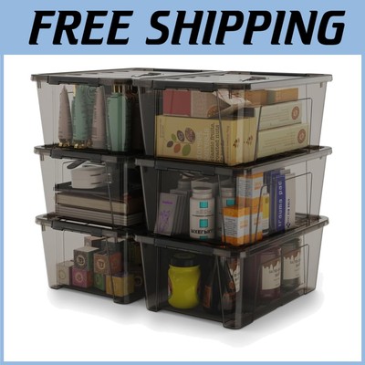 Compact 5-Quart Storage Bins - Stackable, Lockable, and Space Efficient - 6-Pack
