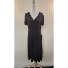 LL Bean Women's Black Jersey Knit Summer Dress Size M Empire Waist Midi Boho