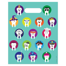 Character Teeth Dental Giveaway Bag, 8" X 10", Plastic Gift Bags, 100 Pack