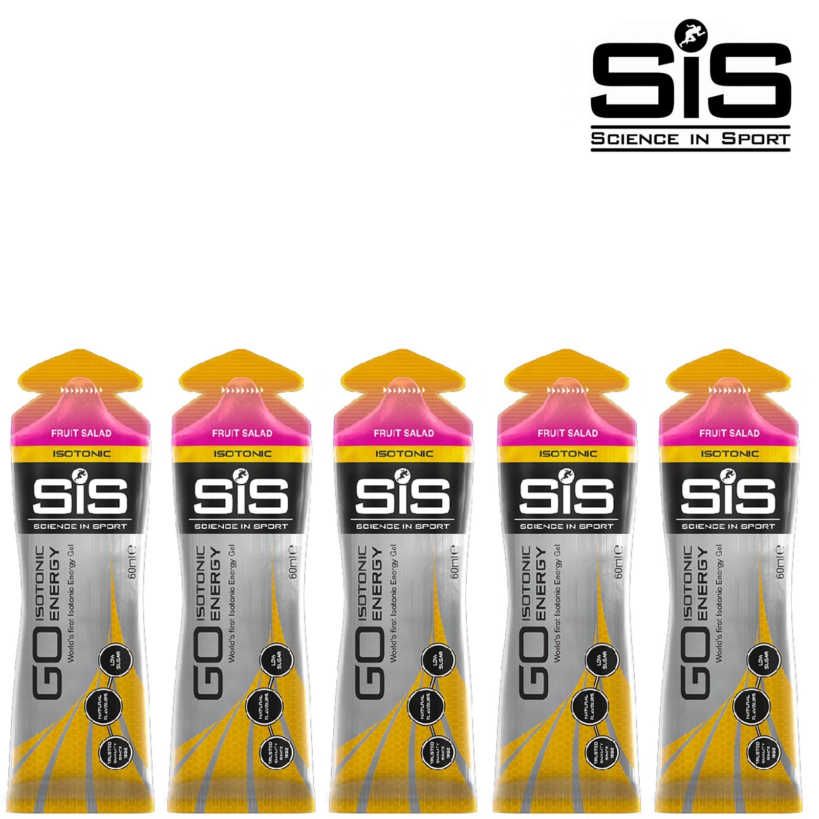 Energy Gels SIS Go Isotonic 60ml Tube Sachet Fruit Salad Pack of 5 Gels Fitness