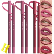 evpct 3Pcs Rose Maroon Plum Red Matte Long Lasting Wear Lip Liner Pencils Mak...