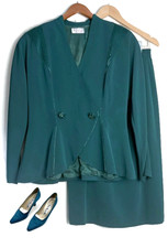 Vintage Beaded Emerald Skirt Suit  Shoes   80s/90s Style   Costume TV Theater
