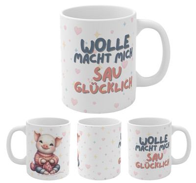 Wolle macht mich sauglücklich - Handarbeitstasse Geschenk Strickerinnen (rechts)