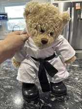 Build A Bear BAB Tan Bear With Karate Outfit & Black Belt Good Clean Condition