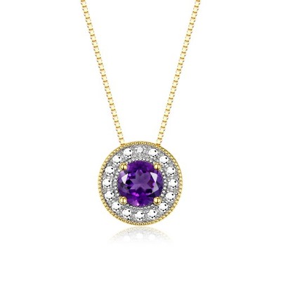 RYLOS Halo Necklace: Gemstone & Diamond, 18'' Chain, 4MM Birthstone, Gold Plated