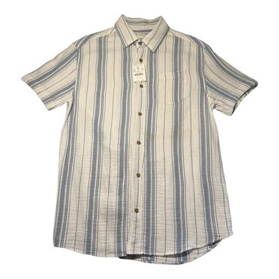 Crewcuts Boys Blue White Stripe Short Sleeve Button Up Shirt Size 14