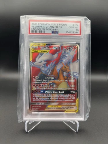 Pokémon Reshiram & Charizard GX (Full Art) 194/214 Sm-Unbroken Bonds Holo PSA 10