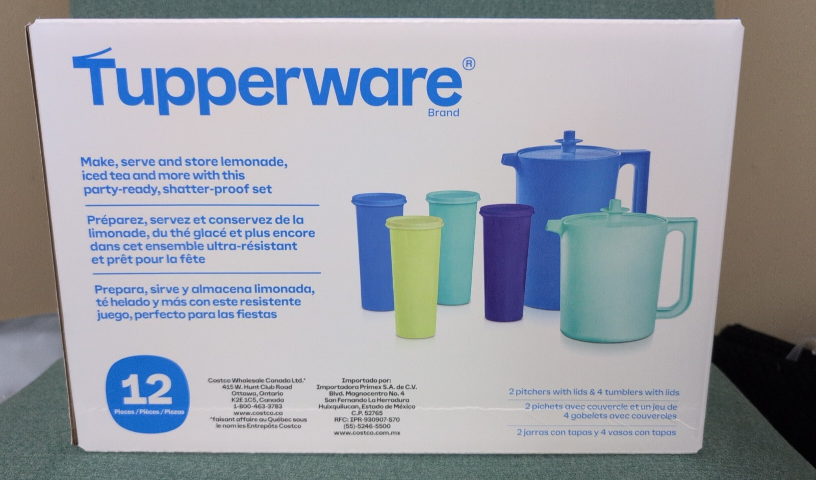 Tupperware Heritage 2 Pitcher & 4 Tumbler Set With Lids Blue Green