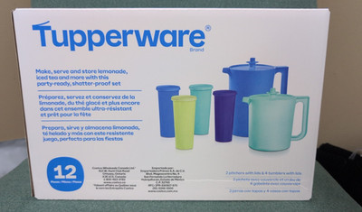Tupperware Heritage 2 Pitcher & 4 Tumbler Set With Lids Blue Green