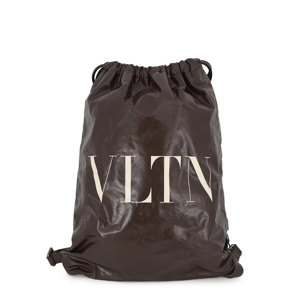 Valentino — Valentino Garavani VLTN Logo Backpack Leather Brown