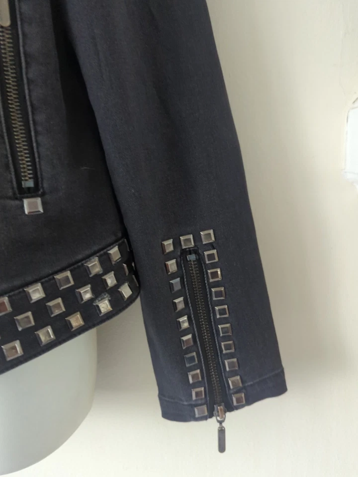 Новый с Ярлыками новый MAXS женщин черный с заклепками джинсовой ткани Moto куртка размер средний Streetwear Urban - Изображение 2 из 4