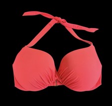 Victoria s Secret Bikini Swim Top 34D Bright Coral Orange Halter Push Up Padded