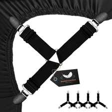 Bed Sheet Holders(4 Pack) Durable Metal Core, Adjustable Steel Buckle, Strong El