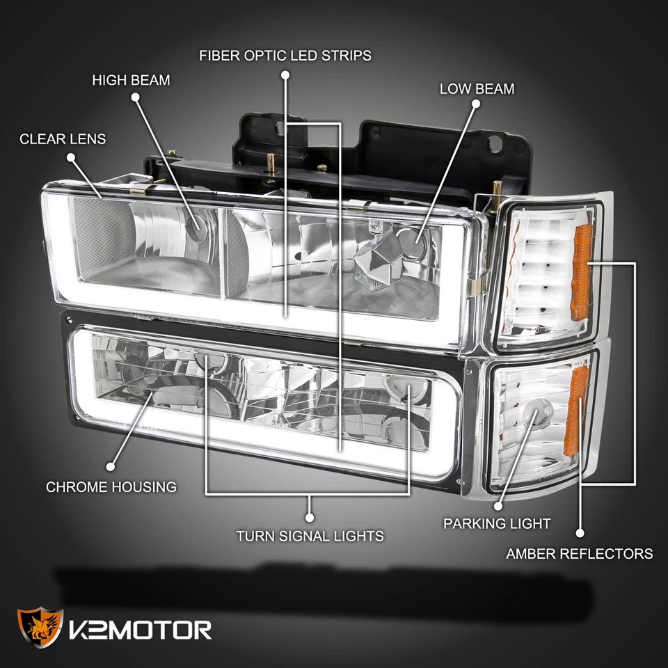 Fits 1994-1998 Chevy C10 C/K 1500 2500 LED Tube Headlights+Corner+Bumper Lamps Foto 3 de 4