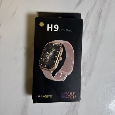 Laxasfit H9 Pro Max Smart Watch Gold 44mm Pink Silicone Band Touchscreen