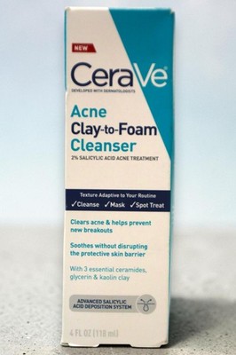 CeraVe 3in1 Acne Clay-to-Foam Facial Cleanser, Mask & Spot Treatment 4 fl oz
