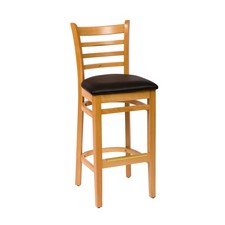 Oak Street Mfg Ladderback Natural Wood Barstool w/Black Vinyl Seat