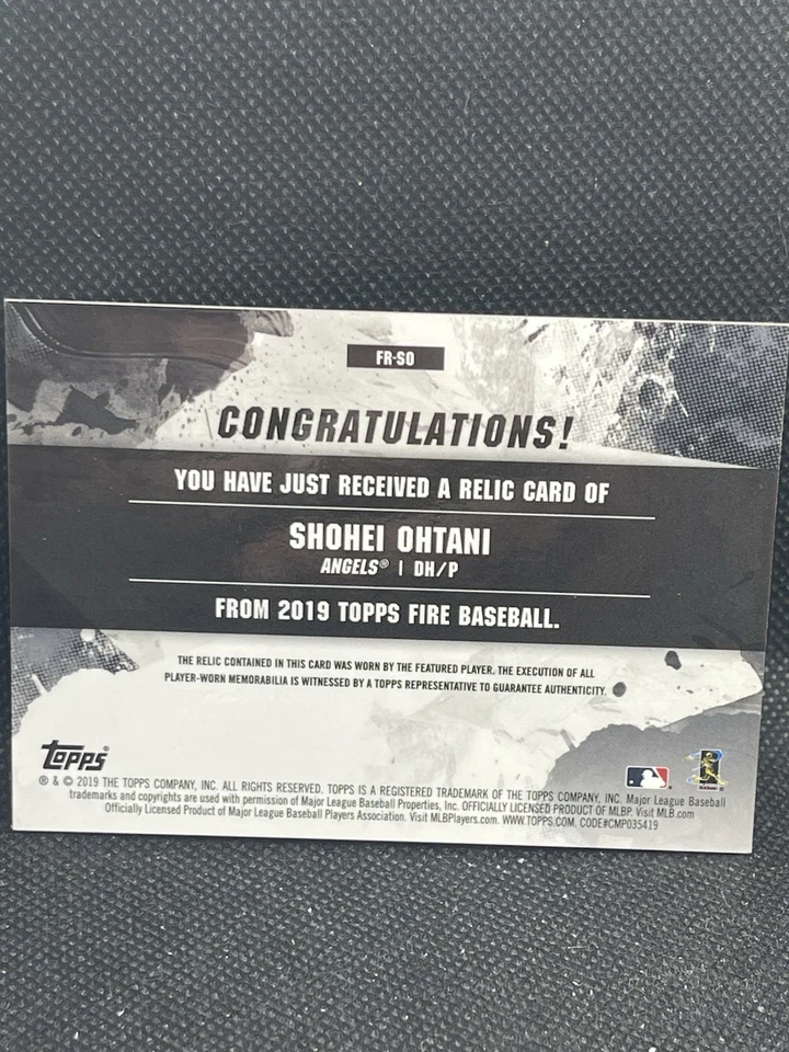 2019 Topps Fire - Fire Relics Shohei Ohtani #FR-SO (MEM) - Image 2 of 2