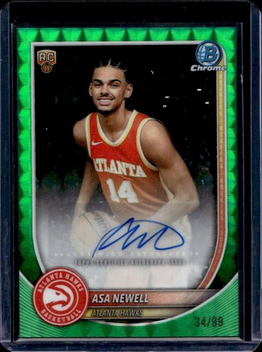 2025-26 Bowman Asa Newell Chrome Auto Green Geometric Refractor RC #/99 Hawks