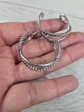 David Yurman Sterling Silver 925  Crossover Hoop Pierce Earrings