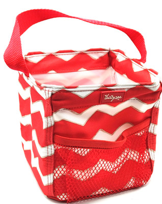 Thirty-One Littles Cube 6'' Red White Chevron Stripe Diagonal Side Mesh Pocket