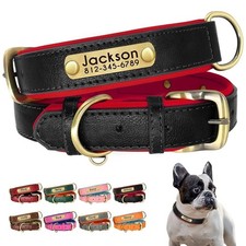 Soft Leather Personalized Dog Collar ID Tag Engraved for Small Medium Large Dogs