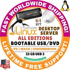 CALCULATE LINUX OS, ALL VERSIONS, LIVE/FULL, BOOTABLE USB/DVD 64-BIT FAST SHIP