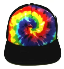 DECKY Snapback Cap USA Rainbow Tie Dye Foam Mesh Trucker Hat Curved Visor NWT
