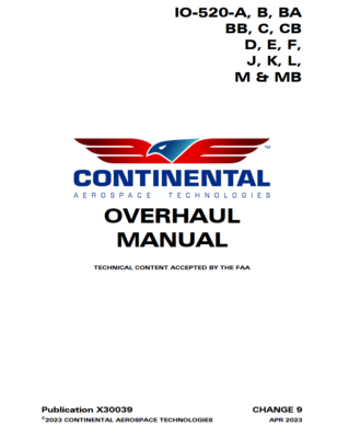 CONTINENTAL IO-520 OVERHAUL MANUAL X30039 April 2023 DIGITAL BOOK