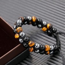 Natural Obsidian Tiger Eye Hematite Braided Beads Triple Protection Bracelet